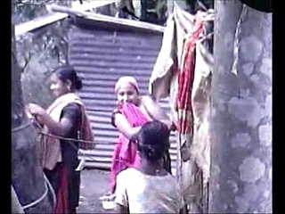 Desi group of Teen Girls Bathing Outdoor